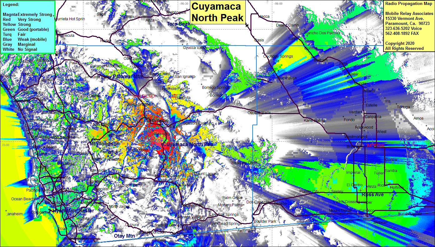 heat map radio coverage Cuyamaca North Peak
